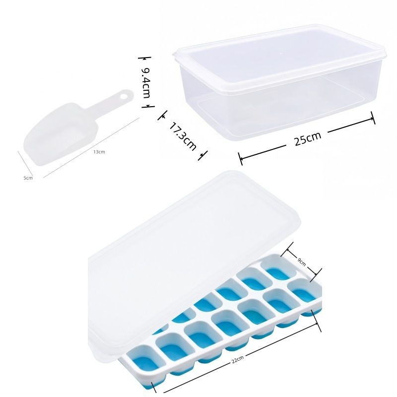 14 Cube Silicone Ice Tray with Lid Blue Set
