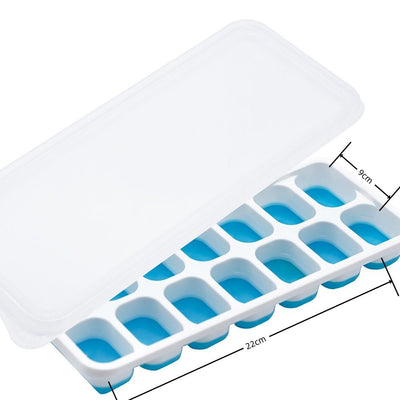 14 Cube Silicone Ice Tray with Lid Blue Set