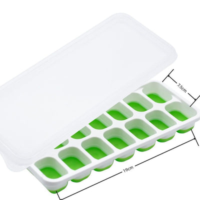14 Cube Silicone Ice Tray with Lid Medium Green Set