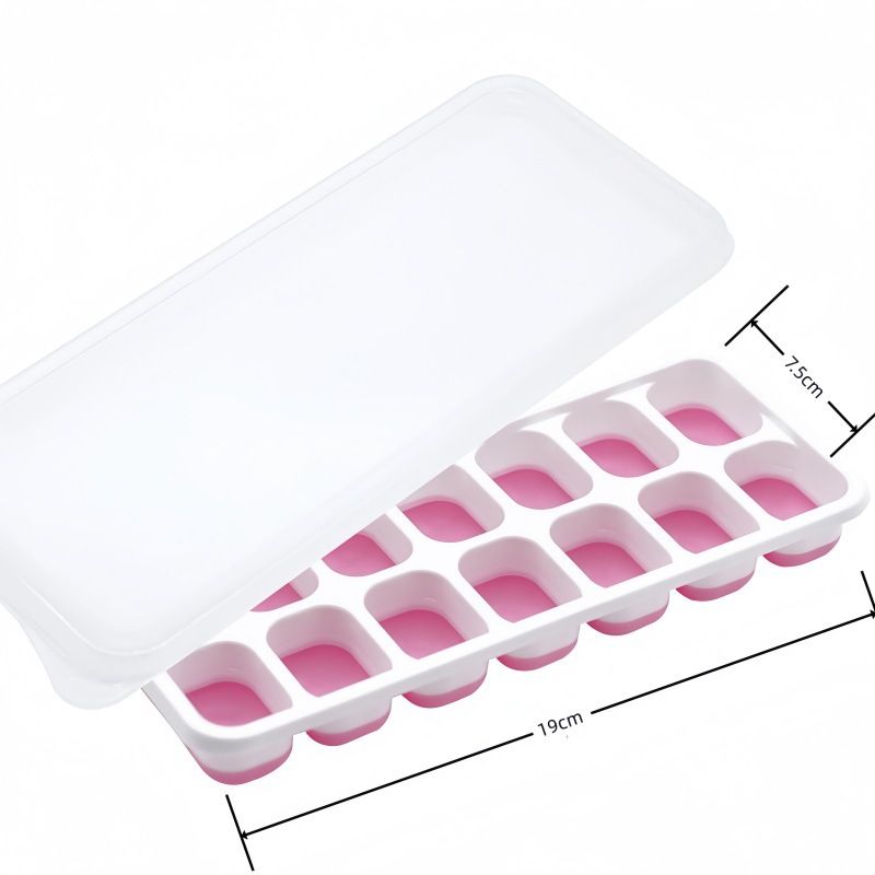 14 Cube Silicone Ice Tray with Lid Pink Set