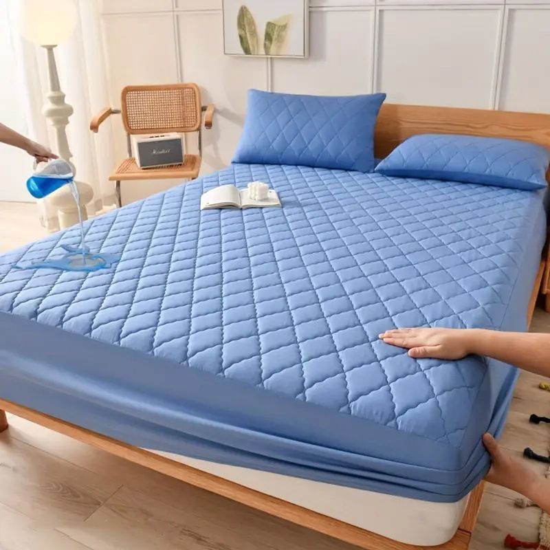 Waterproof Brushed Polyester Fitted Sheet Mattress Sky blue 198*203cm [single fitted sheet]