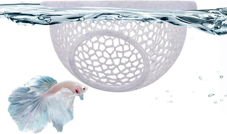Floating Betta Hide & Shrimp Cave – 3D Printed Aquarium Hammock, Feeder & Rest Spot – Floating Betta Log & Cave Decor for Nano Tanks, Corydoras, Shrimp & Small Fish – Safe PLA, Patent Pending - Beige - Size S