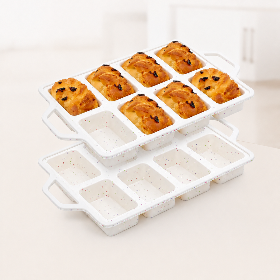 8-Cavity Mini Loaf Pan, Non-Stick Silicone Bread Mold with Sturdy Stainless Steel Frame – Perfect for Baking Individual Breads, Snack Cakes, and Sweet Treats at Home (1PCS)
