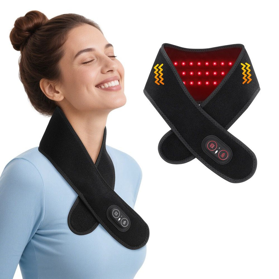 Red Light Therapy Heating Massage Wrap – Wireless Cordless Design with 36 LED Lights, 660-850nm Infrared, 3 Heat Levels, 3 Vibration Modes, Rechargeable 3000mAh Battery, for Neck, Shoulders, Waist, Knees, and More (Black)
