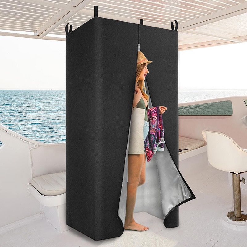 Portable Privacy Changing Shelter with Zippered Entry for Yachting and Outdoor Adventures – Water-Repellent Black Oxford Shell with Reflective Silver Interior, Compact Fold-Down Design for Quick Campside or Beach Wardrobe Switches (420D)