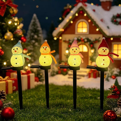 Charming Solar Snowman Stake Lights with Warm Glow, Auto On/Off, and Colorful Hat & Scarf Designs – Waterproof Outdoor Decoration for Garden, Pathway, and Yard, Ideal for Holiday Ambiance (4PCS Mixed Colors)