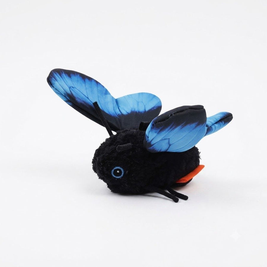 Interactive Fluttering Butterfly Cat Toy, Rechargeable Automatic Mover with Elastic Cord, Lifelike Touch-Activated Kicker in 3 Motion Modes, Handmade Plush Insect Imitation for Indoor Feline Fun and Energy Release (Blue)