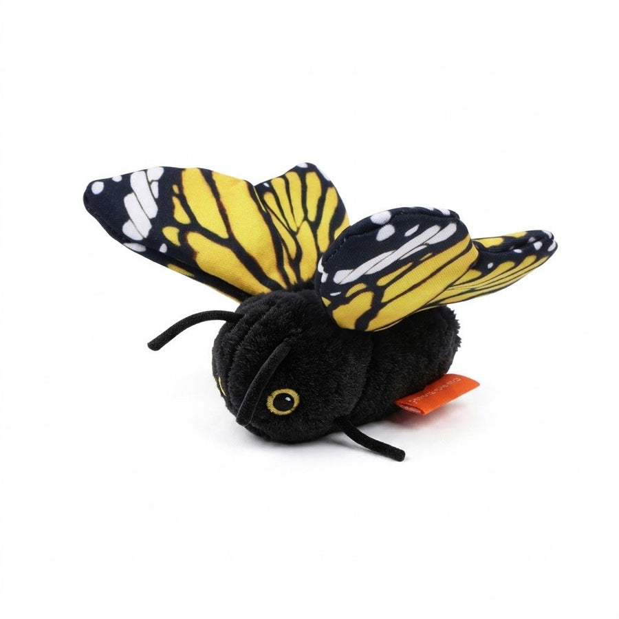 Interactive Fluttering Butterfly Cat Toy, Rechargeable Automatic Mover with Elastic Cord, Lifelike Touch-Activated Kicker in 3 Motion Modes, Handmade Plush Insect Imitation for Indoor Feline Fun and Energy Release (Yellow)