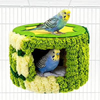 Cozy Hanging Bird Nest for Small Parrots – Warm, Soft, and Secure Hideaway with Removable Pad, Perfect for Budgies, Lovebirds, and Conures in Winter or Stress Relief (Green)