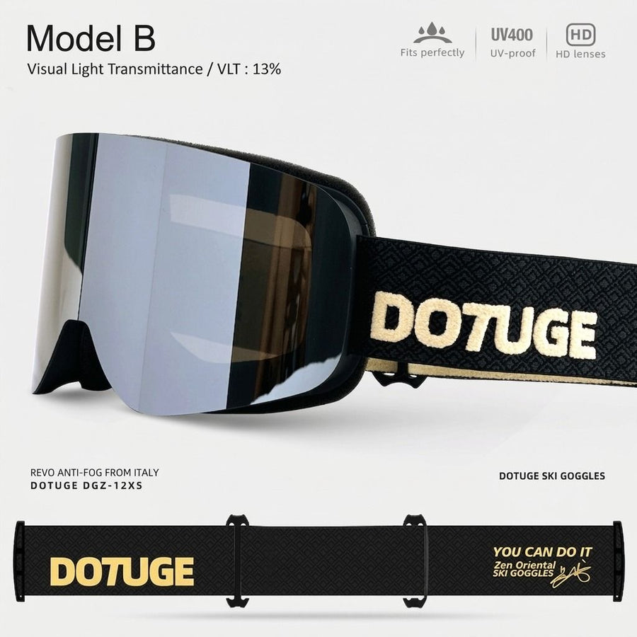 DOTUGE DGZ-12XS Ski Goggles with Italian REVO Coated Dual-Layer Anti-Fog Lens, UV400 Protection, Large Cylindrical Wide View, Compatible with Prescription Glasses, for Skiing and Snow Sports (B)