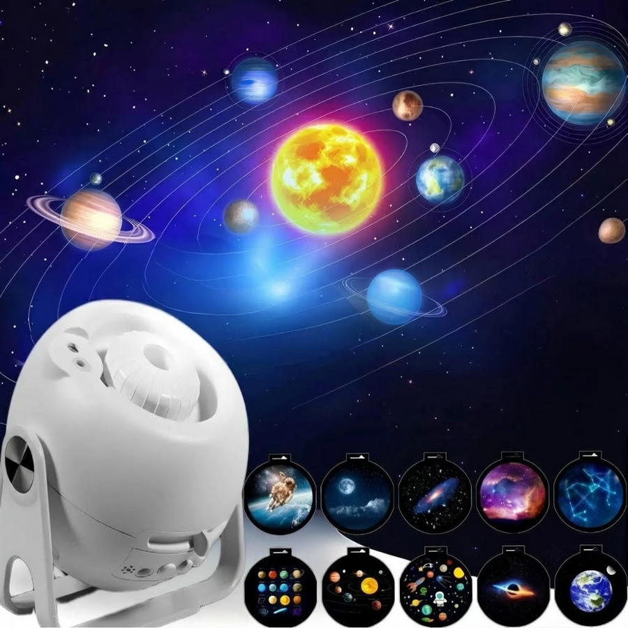 Adjustable Star Projector Lamp with Interchangeable Film Discs – Create a Dreamy Galaxy in Your Room, Perfect for Kids' Astronomy Education, Relaxing Sleep Aid, Romantic Bedroom Decor, and Party Atmosphere Lighting (10pcsCards)