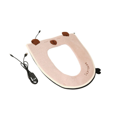 USB Heated Toilet Seat Cover with Capybara Design – Soft Plush, Washable, Fast Heating, 5-Level Temperature & Timer Control for Cozy Winter Bathroom Use (Pink)