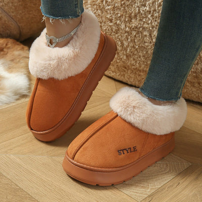 Cozy Winter House Slippers with Thick Sole, Faux Suede and Plush Lining, Non-Slip Indoor-Outdoor Wear, Solid Color Lace-Trimmed Simple Style for Warmth and Comfort (S(36-37), Orange)