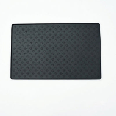 Whimsical Paw Print Silicone Pet Feeding Mat – Waterproof Non-Slip Cat and Dog Food Bowl Tray with Raised Edge, Keeps Floors Dry and Tidy During Mealtime (Black, L（23.62*15.75in）)