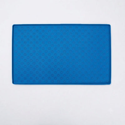 Whimsical Paw Print Silicone Pet Feeding Mat – Waterproof Non-Slip Cat and Dog Food Bowl Tray with Raised Edge, Keeps Floors Dry and Tidy During Mealtime (Blue, L（23.62*15.75in）)