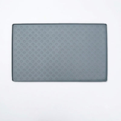 Whimsical Paw Print Silicone Pet Feeding Mat – Waterproof Non-Slip Cat and Dog Food Bowl Tray with Raised Edge, Keeps Floors Dry and Tidy During Mealtime (Grey, L（23.62*15.75in）)