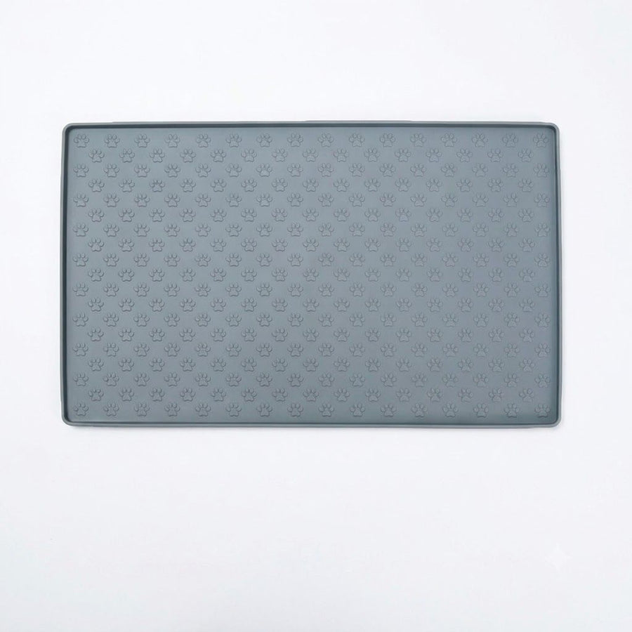 Whimsical Paw Print Silicone Pet Feeding Mat – Waterproof Non-Slip Cat and Dog Food Bowl Tray with Raised Edge, Keeps Floors Dry and Tidy During Mealtime (Grey, L（23.62*15.75in）)