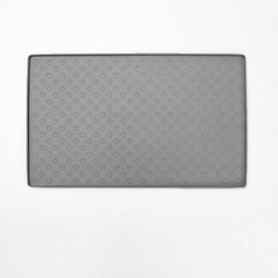 Whimsical Paw Print Silicone Pet Feeding Mat – Waterproof Non-Slip Cat and Dog Food Bowl Tray with Raised Edge, Keeps Floors Dry and Tidy During Mealtime (LightGrey, L（23.62*15.75in）)
