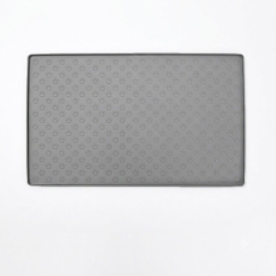 Whimsical Paw Print Silicone Pet Feeding Mat – Waterproof Non-Slip Cat and Dog Food Bowl Tray with Raised Edge, Keeps Floors Dry and Tidy During Mealtime (LightGrey, S（18.90*11.81in）)
