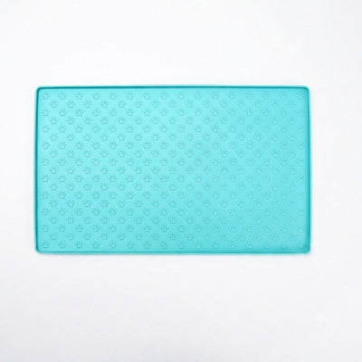 Whimsical Paw Print Silicone Pet Feeding Mat – Waterproof Non-Slip Cat and Dog Food Bowl Tray with Raised Edge, Keeps Floors Dry and Tidy During Mealtime (Mint, L（23.62*15.75in）)