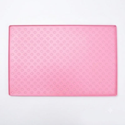 Whimsical Paw Print Silicone Pet Feeding Mat – Waterproof Non-Slip Cat and Dog Food Bowl Tray with Raised Edge, Keeps Floors Dry and Tidy During Mealtime (Pink, M（21.65*15.75in）)