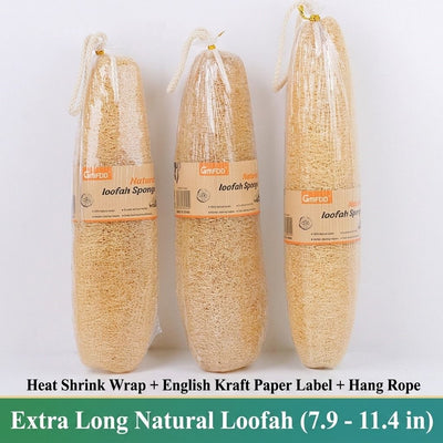 Natural Long Loofah Sponge for Kitchen Cleaning, Non-Stick Dish Scrubber, Eco-Friendly Plant Fiber Scouring Pad with Hanging Rope, Versatile for Pots, Pans, and Cookware (M, Shrink)