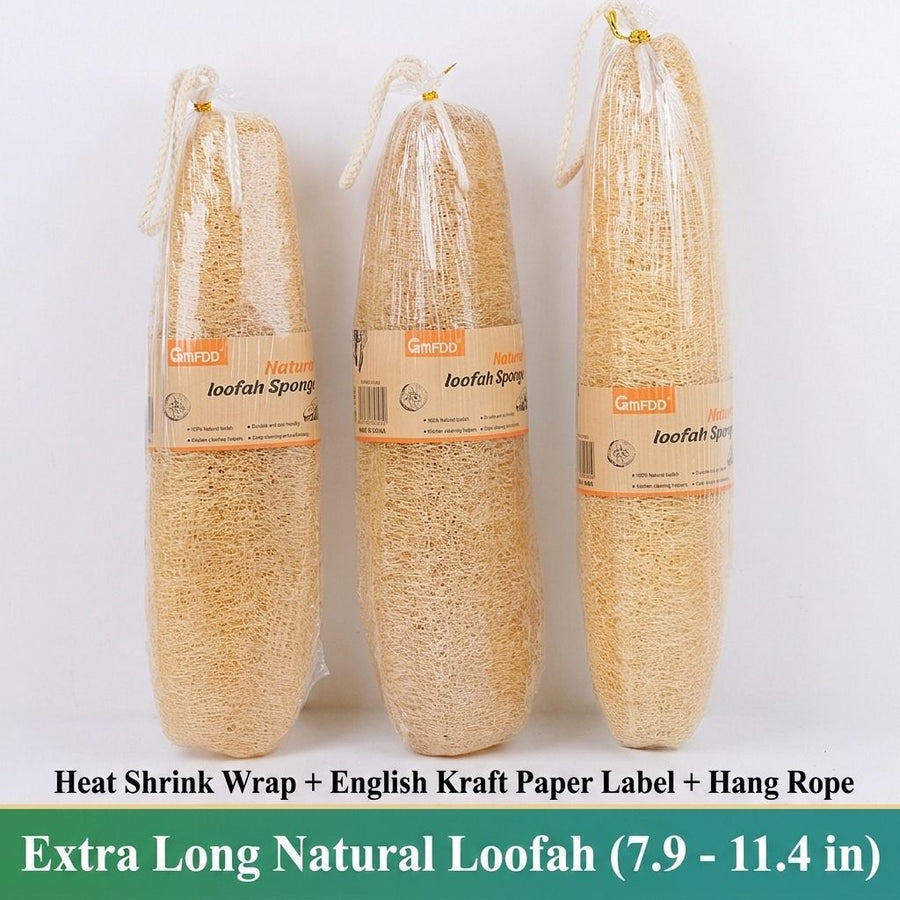 Natural Long Loofah Sponge for Kitchen Cleaning, Non-Stick Dish Scrubber, Eco-Friendly Plant Fiber Scouring Pad with Hanging Rope, Versatile for Pots, Pans, and Cookware (M, Shrink)