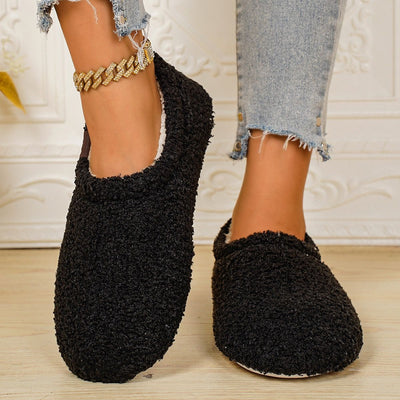 Cozy Winter House Slippers for Women – Thick Fleece-Lined, Slip-On Heel Support, Non-Slip Sole for Warm Indoor Comfort (L(40-41), Black)