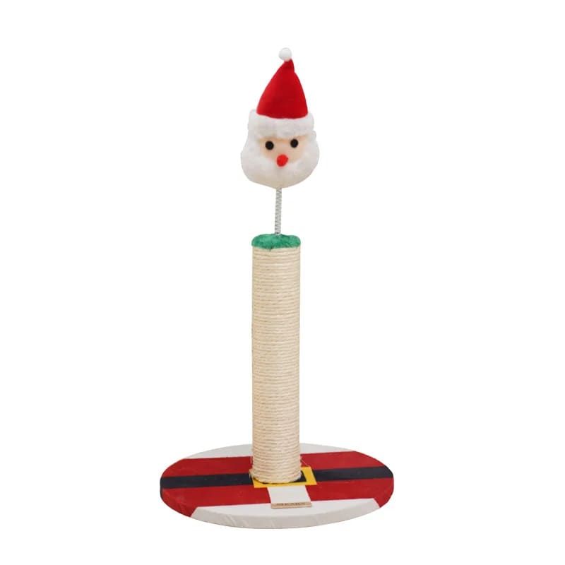 Cat Christmas Tree Scratcher Post with Spring Bobbing Head and Hanging Ball, Festive Santa and Candy Cane Design, Durable Sisal Rope, No-Mess Scratching, Interactive Indoor Cat Toy and Holiday Decor (30*57CM)