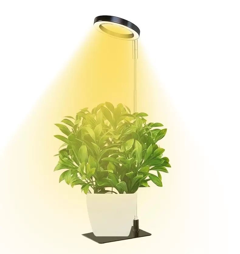 Full Spectrum LED Plant Grow Light with Telescopic Stand, Angel Ring Design, Dimmable Timer & Multi-Mode for Indoor Potted Plants, Succulents, and Home Desktop Decor (3PCS, Warm White Light (Black+Black Base))