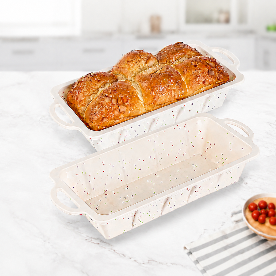 Wholesome Home-Baked Loaves Made Effortlessly with This Flexible Silicone Bread Pan, Perfect for Banana Bread, Meatloaf, Pound Cake, and More — Non-Stick, Even-Heating, and Built to Last with a Reinforcing Stainless Steel Frame to Keep Its Shape Bake Afte