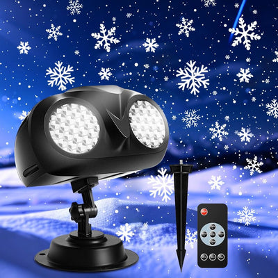 LED Snowflake Projection Owl Light, Dual Lens Dynamic Snowfall Effect for Indoor Christmas Decor and Outdoor Garden Waterproof Landscape Lighting (Black)