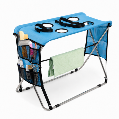 Portable Foldable Pet Grooming Table with Adjustable Restraint Loops – Ideal for Bathing, Drying, Nail Trimming, Ear Cleaning & Full Coat Care for Small to Medium Cats and Dogs (Blue)