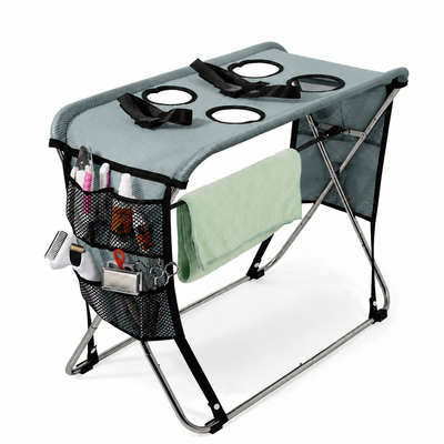 Portable Foldable Pet Grooming Table with Adjustable Restraint Loops – Ideal for Bathing, Drying, Nail Trimming, Ear Cleaning & Full Coat Care for Small to Medium Cats and Dogs (Grey)