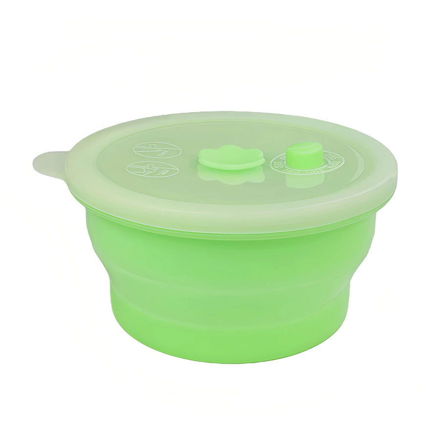 Collapsible Food-Grade Silicone Storage Container with Leakproof Lid, Built-in Date Dial and Steam Vent - Reusable, Microwave-Safe, Freezer-Ready, Perfect for Meal Prep, Leftovers, Picnics and Everyday Freshness (Green（Round）, 500ml)