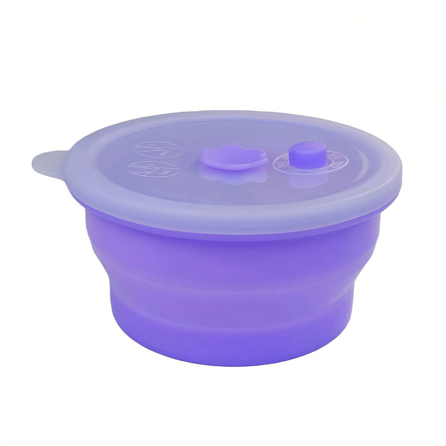 Collapsible Food-Grade Silicone Storage Container with Leakproof Lid, Built-in Date Dial and Steam Vent - Reusable, Microwave-Safe, Freezer-Ready, Perfect for Meal Prep, Leftovers, Picnics and Everyday Freshness (Purple（Round）, 500ml)