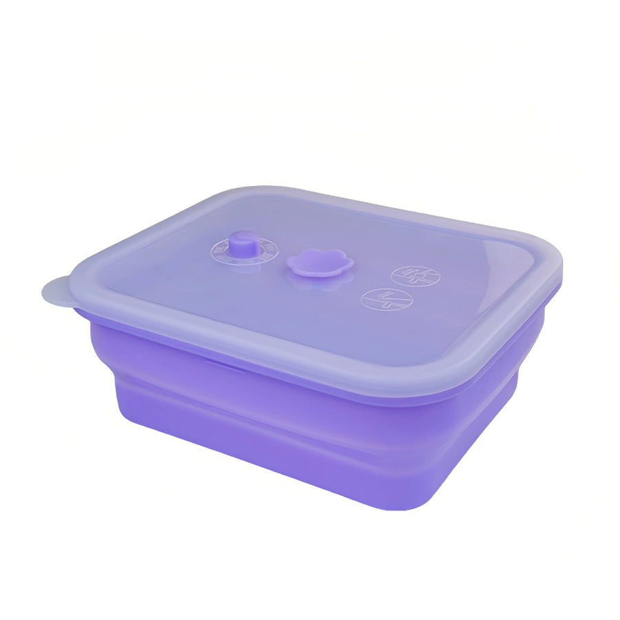 Collapsible Food-Grade Silicone Storage Container with Leakproof Lid, Built-in Date Dial and Steam Vent - Reusable, Microwave-Safe, Freezer-Ready, Perfect for Meal Prep, Leftovers, Picnics and Everyday Freshness (Purple（Square）, 500ml)