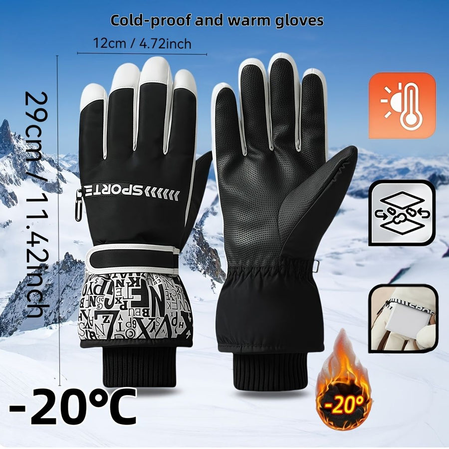 Winter Snow Ski Gloves with Touchscreen Compatibility, Windproof and Waterproof, Thick Fleece Lining, Adjustable Wrist Strap, Ideal for Outdoor Sports and Daily Cold Weather Use (Black)