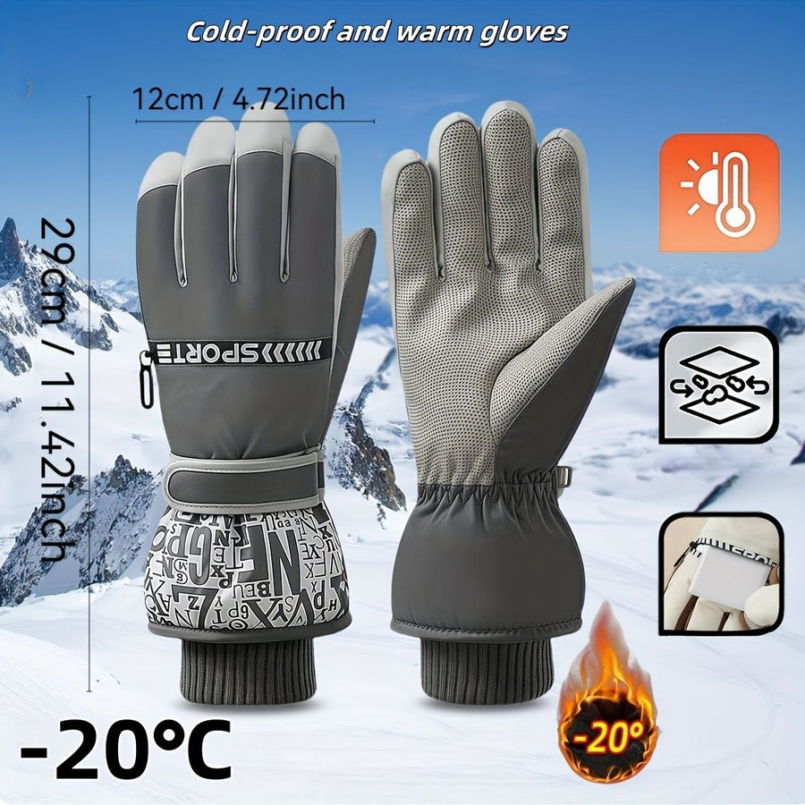Winter Snow Ski Gloves with Touchscreen Compatibility, Windproof and Waterproof, Thick Fleece Lining, Adjustable Wrist Strap, Ideal for Outdoor Sports and Daily Cold Weather Use (Grey)