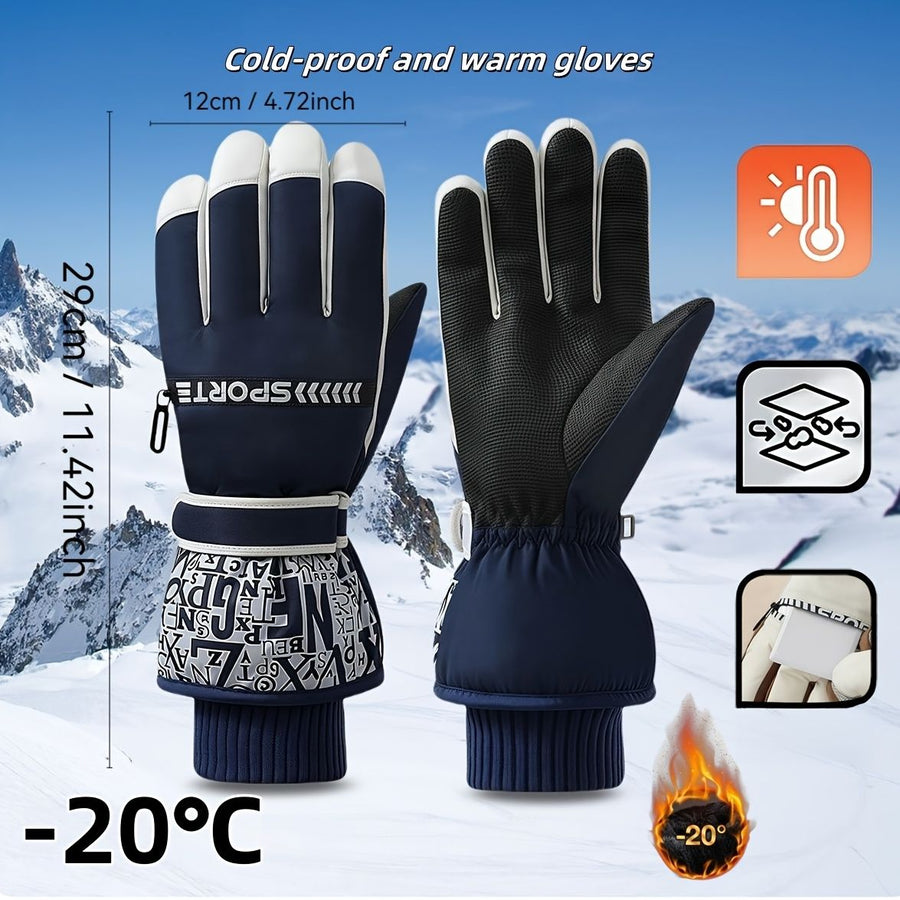 Winter Snow Ski Gloves with Touchscreen Compatibility, Windproof and Waterproof, Thick Fleece Lining, Adjustable Wrist Strap, Ideal for Outdoor Sports and Daily Cold Weather Use (Navy)