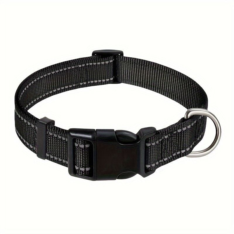 Reflective Dog Collar with Adjustable Nylon Webbing – Safe & Visible Pet Gear for Walks, Outdoor Adventures, and Nighttime Visibility (XL, Black)