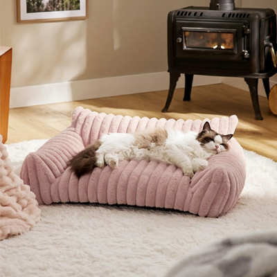 Luxurious Faux Rabbit Fur Plush Pet Sofa Bed with Bolster Sides, Removable Washable Cover and Deep Cushion for Cats and Small Dogs Seeking Ultimate Napping Comfort (XS（50*40*20cm）, Pink)