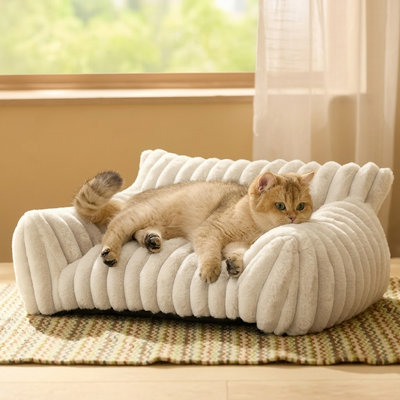 Luxurious Faux Rabbit Fur Plush Pet Sofa Bed with Bolster Sides, Removable Washable Cover and Deep Cushion for Cats and Small Dogs Seeking Ultimate Napping Comfort (XS（50*40*20cm）, Ivory)