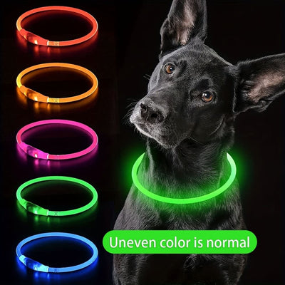 USB Rechargeable LED Glow Pet Collar, Soft Silicone Night Safety Dog & Cat Collar with 6 Colors, 3 Modes, Adjustable Length for Small, Medium, Large Pets, Ideal for Evening Walks and Outdoor Visibility (L, Green)