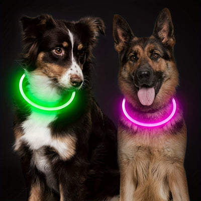 USB Rechargeable LED Glow Pet Collar, Soft Silicone Night Safety Dog & Cat Collar with 6 Colors, 3 Modes, Adjustable Length for Small, Medium, Large Pets, Ideal for Evening Walks and Outdoor Visibility (L, Pink)