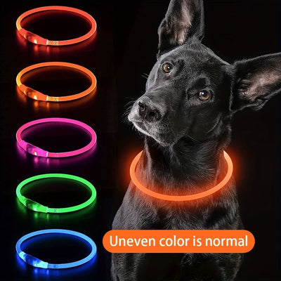 USB Rechargeable LED Glow Pet Collar, Soft Silicone Night Safety Dog & Cat Collar with 6 Colors, 3 Modes, Adjustable Length for Small, Medium, Large Pets, Ideal for Evening Walks and Outdoor Visibility (S, Orange)