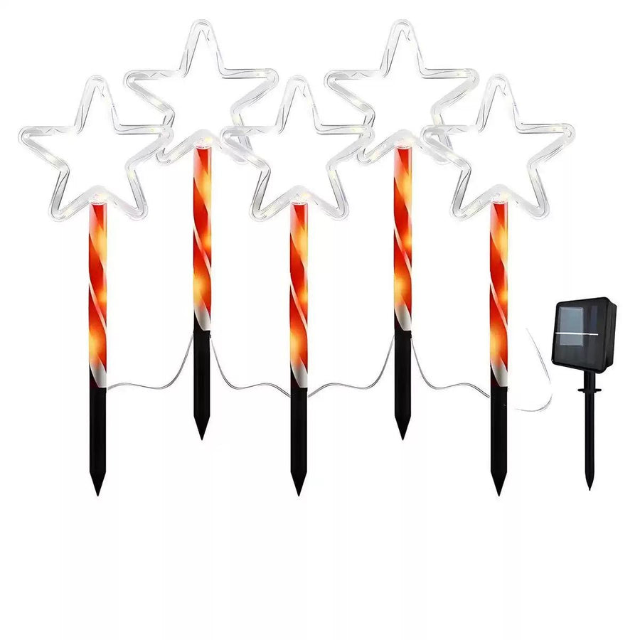 Solar Star Pathway Ground Spike Lights, 5-Pack Interconnected Warm Glow Christmas Decoration for Garden, Yard, and Festive Outdoor Atmosphere (3Sets)