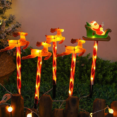 Solar-Powered Reindeer and Santa Sleigh Garden Stakes Set – 5 Festive LED Pathway Lights with Warm, Cool, or Color-Changing Glow for Holiday Yard, Lawn, and Patio Decor (1Set)