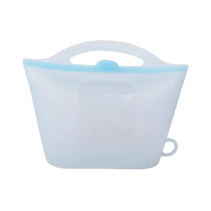 Reusable Silicone Food Storage Bag with Convenient Carry Handle, Leakproof Seal, 1000ml Capacity — Ideal for Storing Snacks, Grains, Fruits, Veggies, and More in Fridge, Freezer, or On-the-Go (Blue)