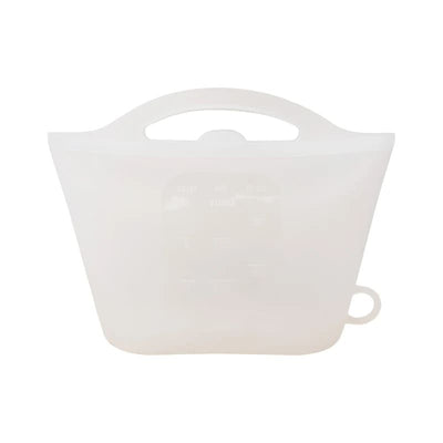 Reusable Silicone Food Storage Bag with Convenient Carry Handle, Leakproof Seal, 1000ml Capacity — Ideal for Storing Snacks, Grains, Fruits, Veggies, and More in Fridge, Freezer, or On-the-Go (White)